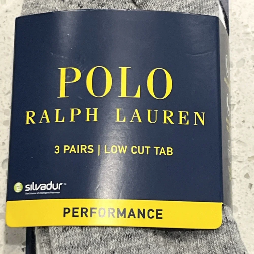 Polo Ralph Lauren Mens White Gray Technical Sport 3 Pair Athletic Socks One Size